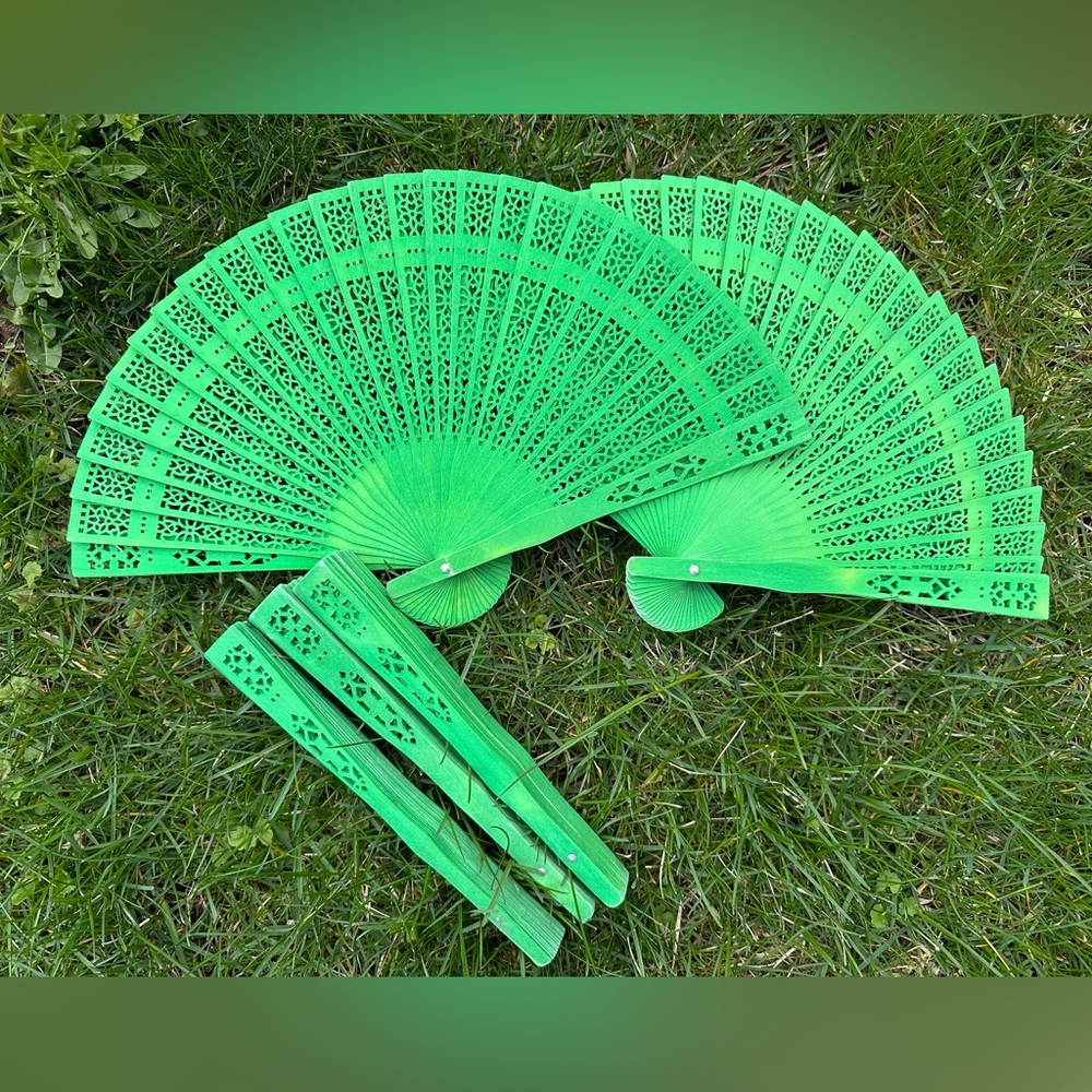 5 Green Sandalwood Fans for Wedding Favors